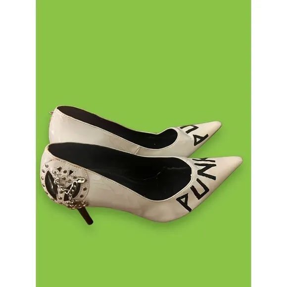 Paprika Women’s Punk High Heels Pumps Pointed Toe Low Heel Stilettos Shoes 8.5