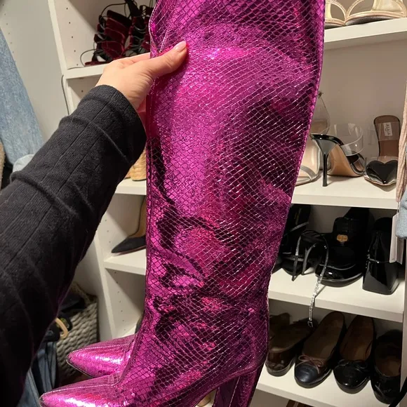 Paris Texas pink metallic fuschia snake cowgirl Atlanta boots block heel 38.5