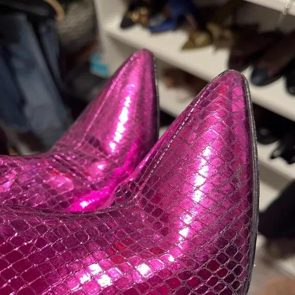 Paris Texas pink metallic fuschia snake cowgirl Atlanta boots block heel 38.5