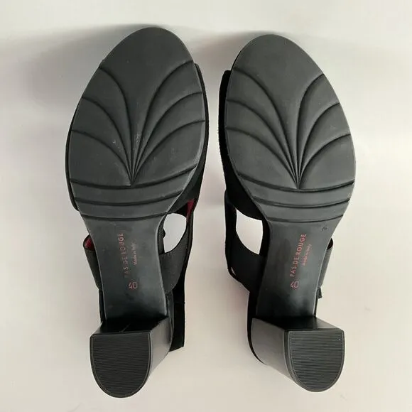 PAS DE ROUGE Sandals Women 40 US 10M Black Suede Open-toe Block Heel