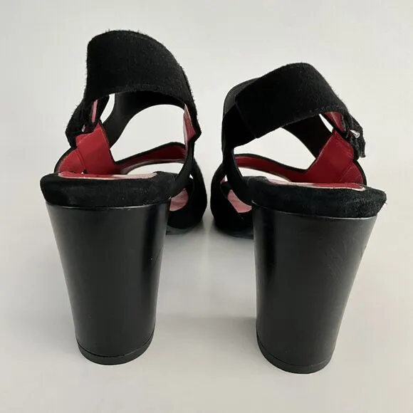 PAS DE ROUGE Sandals Women 40 US 10M Black Suede Open-toe Block Heel