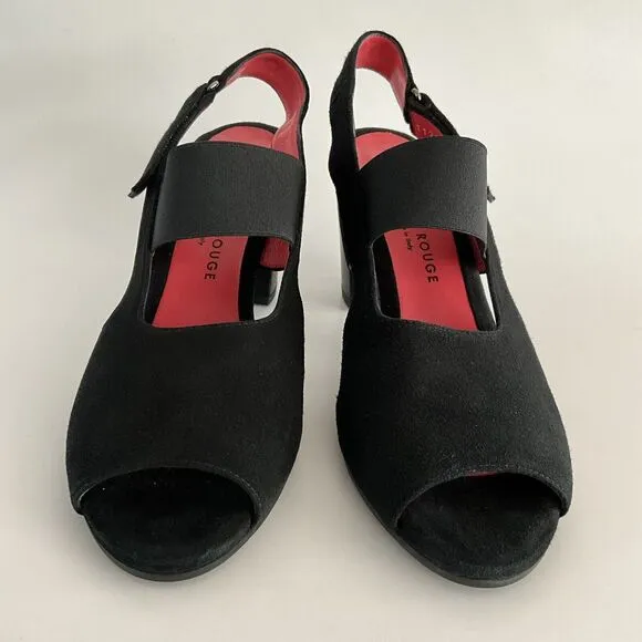 PAS DE ROUGE Sandals Women 40 US 10M Black Suede Open-toe Block Heel