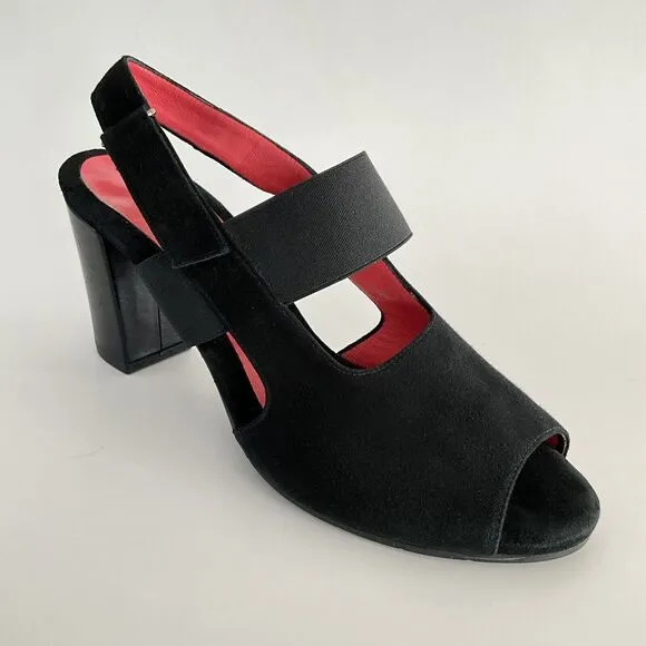 PAS DE ROUGE Sandals Women 40 US 10M Black Suede Open-toe Block Heel