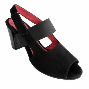 PAS DE ROUGE Sandals Women 40 US 10M Black Suede Open-toe Block Heel