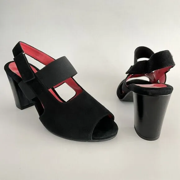 PAS DE ROUGE Sandals Women 40 US 10M Black Suede Open-toe Block Heel