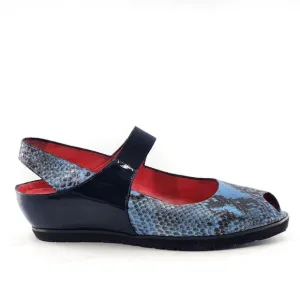 PAS DE ROUGE Silvia Snakeskin Embossed Low Wedge Slingback Sandals