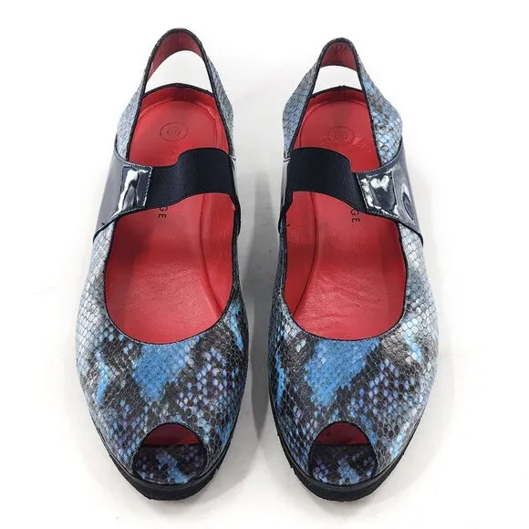 PAS DE ROUGE Silvia Snakeskin Embossed Low Wedge Slingback Sandals