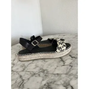 Paseart Espadrille Platform Sandals Size 40 US 9 Black Natural Beige