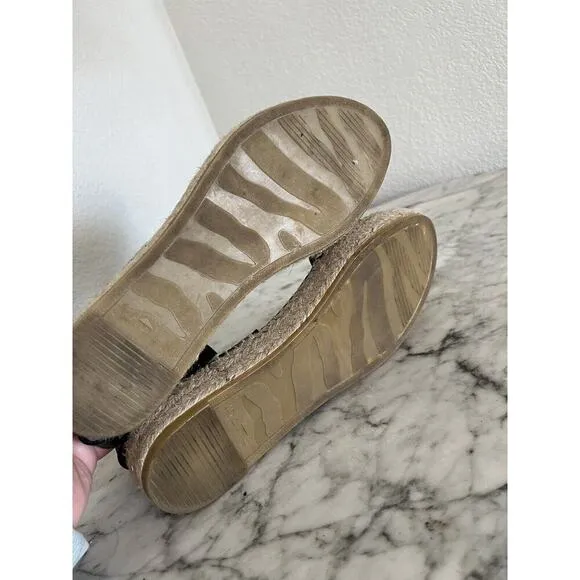 Paseart Espadrille Platform Sandals Size 40 US 9 Black Natural Beige
