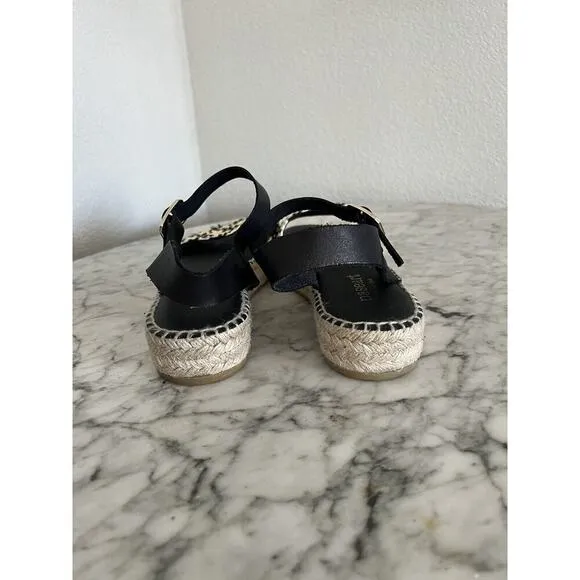 Paseart Espadrille Platform Sandals Size 40 US 9 Black Natural Beige