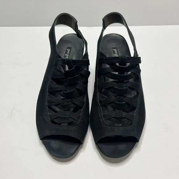 Paul Geen Black Mattie Slingback Sandals Woven US Size 8.5 Quality Casual