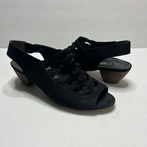 Paul Geen Black Mattie Slingback Sandals Woven US Size 8.5 Quality Casual