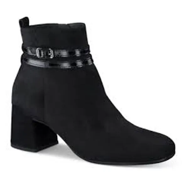 Paul Green Black Suede Sydney Italian Leather Boots Block Heel Size 8 NWB