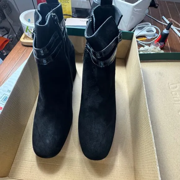 Paul Green Black Suede Sydney Italian Leather Boots Block Heel Size 8 NWB