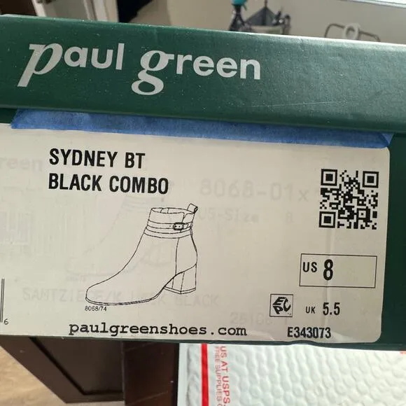 Paul Green Black Suede Sydney Italian Leather Boots Block Heel Size 8 NWB