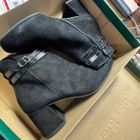 Paul Green Black Suede Sydney Italian Leather Boots Block Heel Size 8 NWB