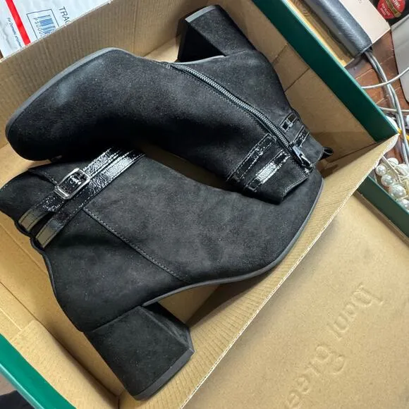 Paul Green Black Suede Sydney Italian Leather Boots Block Heel Size 8 NWB