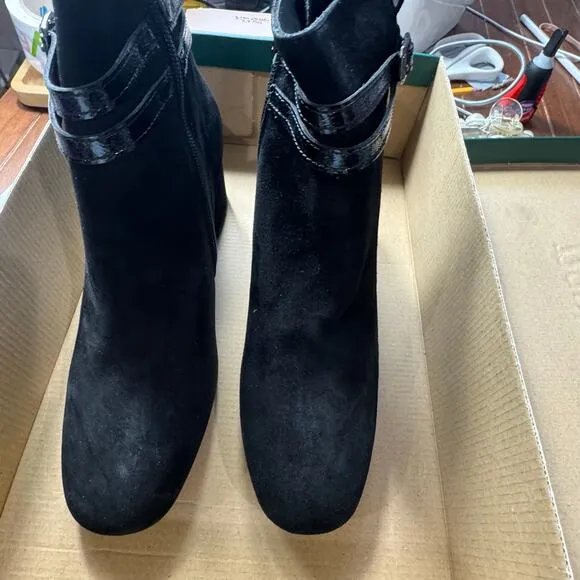 Paul Green Black Suede Sydney Italian Leather Boots Block Heel Size 8 NWB