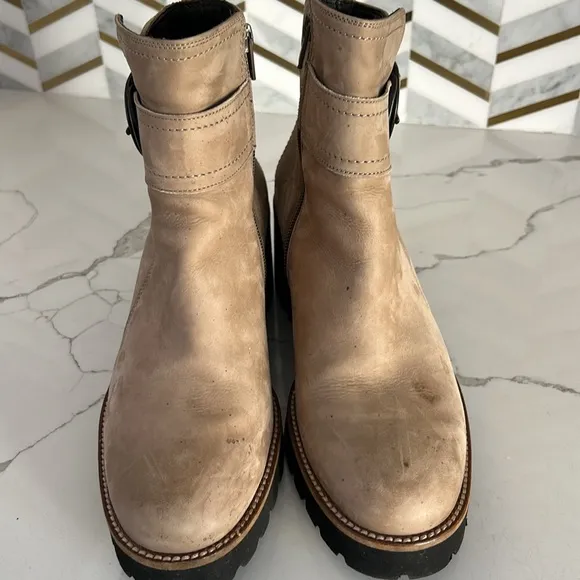 PAUL GREEN Dynamic Ankle Buckle Boot LUG PLATFORM MOTO Tan 8.5
