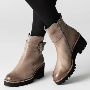 PAUL GREEN Dynamic Ankle Buckle Boot LUG PLATFORM MOTO Tan 8.5
