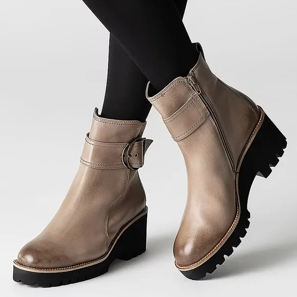 PAUL GREEN Dynamic Ankle Buckle Boot LUG PLATFORM MOTO Tan 8.5