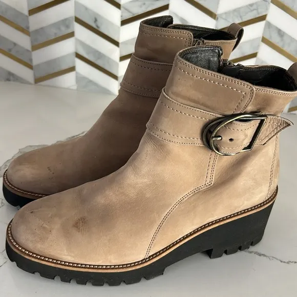 PAUL GREEN Dynamic Ankle Buckle Boot LUG PLATFORM MOTO Tan 8.5