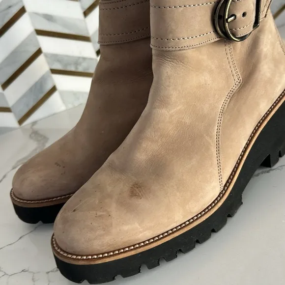 PAUL GREEN Dynamic Ankle Buckle Boot LUG PLATFORM MOTO Tan 8.5