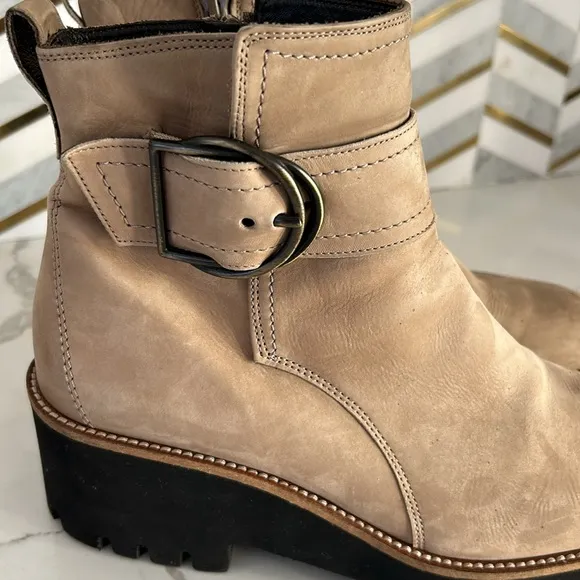 PAUL GREEN Dynamic Ankle Buckle Boot LUG PLATFORM MOTO Tan 8.5
