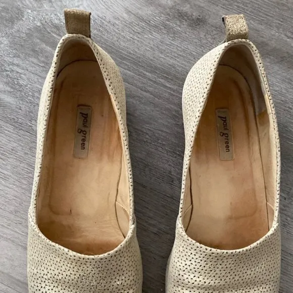 Paul Green Lenny Sun Gold Metallic Leather Loafer Womens 6 Slip On Flats Beige