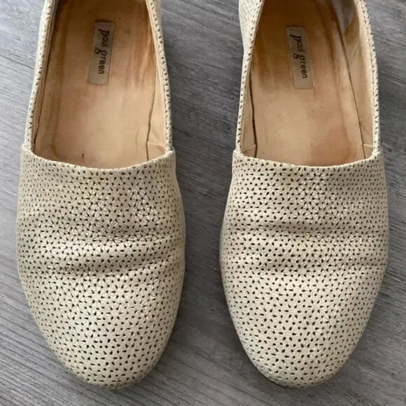 Paul Green Lenny Sun Gold Metallic Leather Loafer Womens 6 Slip On Flats Beige