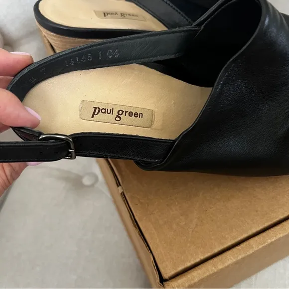 Paul Green NEW Womens Rival Sandals Block Heel Black Ruched Leather SIZE 7.