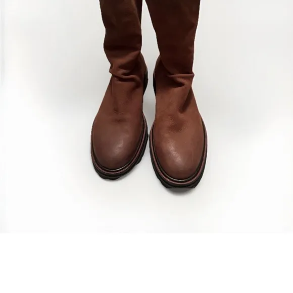 PAUL GREEN NOBU Zip-Up Ankle Boot Brown Nubuck, Slouchy Platform 9.5, 7 UK