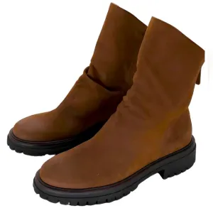 PAUL GREEN NOBU Zip-Up Ankle Boot Brown Nubuck, Slouchy Platform 9.5, 7 UK