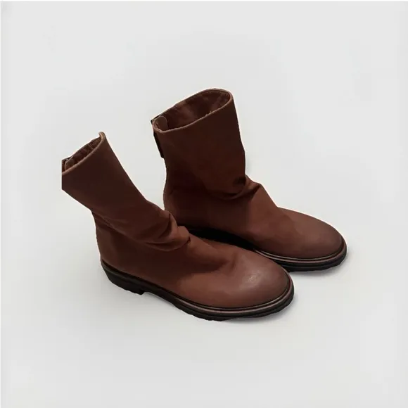 PAUL GREEN NOBU Zip-Up Ankle Boot Brown Nubuck, Slouchy Platform 9.5, 7 UK