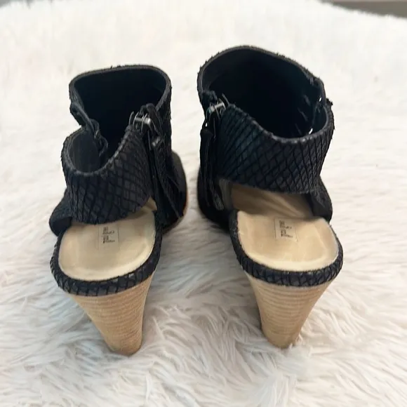 Paul Green Sabrina Black textured lace up heel sling back sandals women size 8