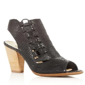 Paul Green Sabrina Black textured lace up heel sling back sandals women size 8