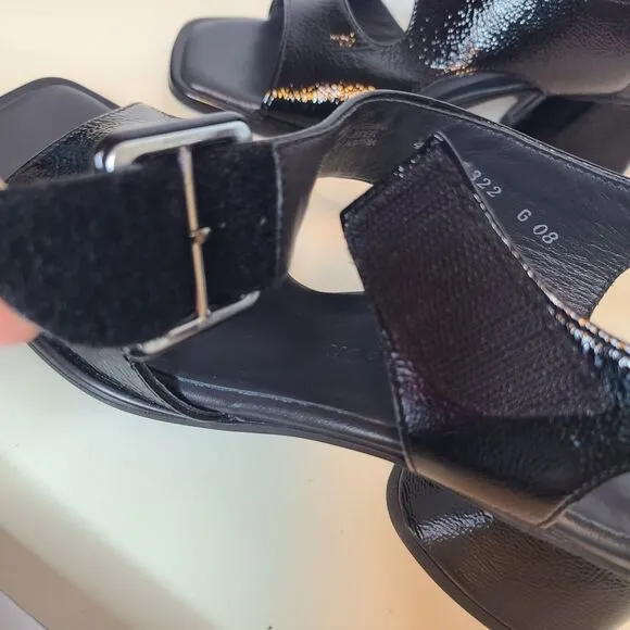 PAUL GREEN sandals Tanya Slingback Heel  US 7/UK 4.5 Black Crinkled Patent new