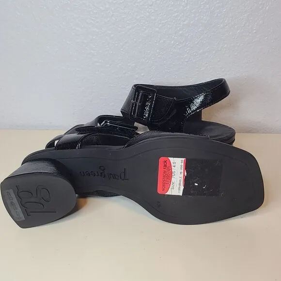 PAUL GREEN sandals Tanya Slingback Heel  US 7/UK 4.5 Black Crinkled Patent new