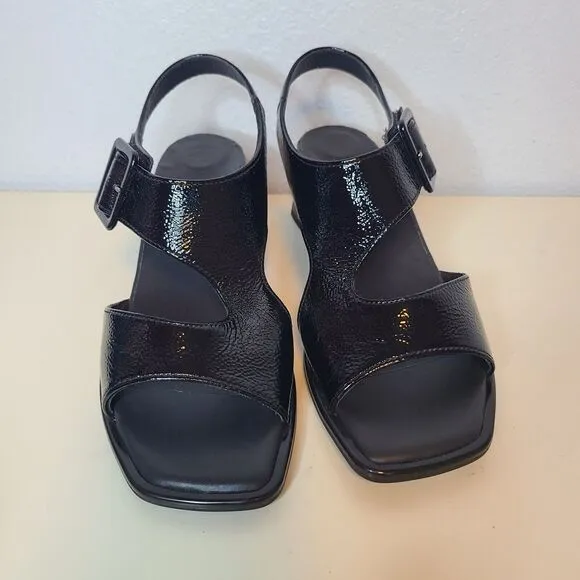 PAUL GREEN sandals Tanya Slingback Heel  US 7/UK 4.5 Black Crinkled Patent new