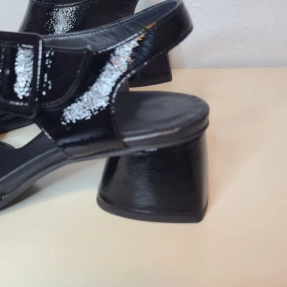 PAUL GREEN sandals Tanya Slingback Heel  US 7/UK 4.5 Black Crinkled Patent new