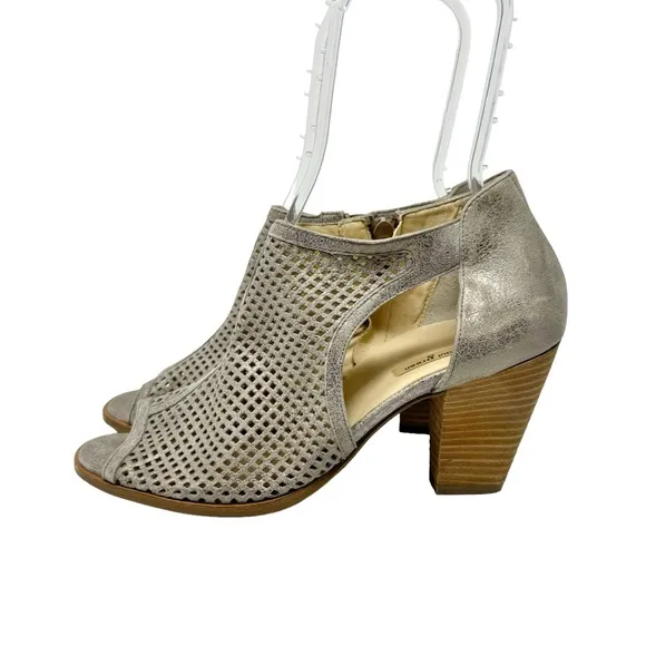 Paul Green Tianna Metallic Leather Peep Toe Heeled Sandals Size 9
