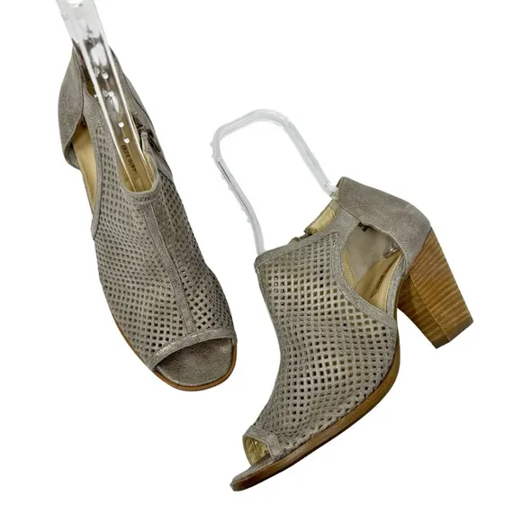 Paul Green Tianna Metallic Leather Peep Toe Heeled Sandals Size 9