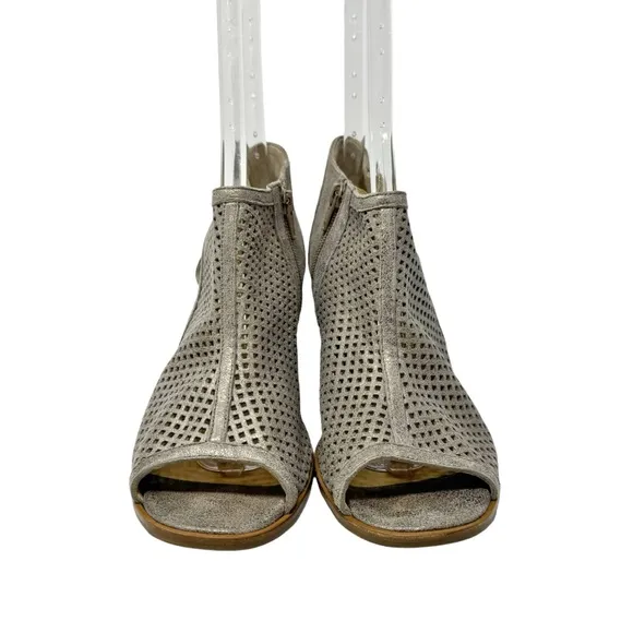 Paul Green Tianna Metallic Leather Peep Toe Heeled Sandals Size 9