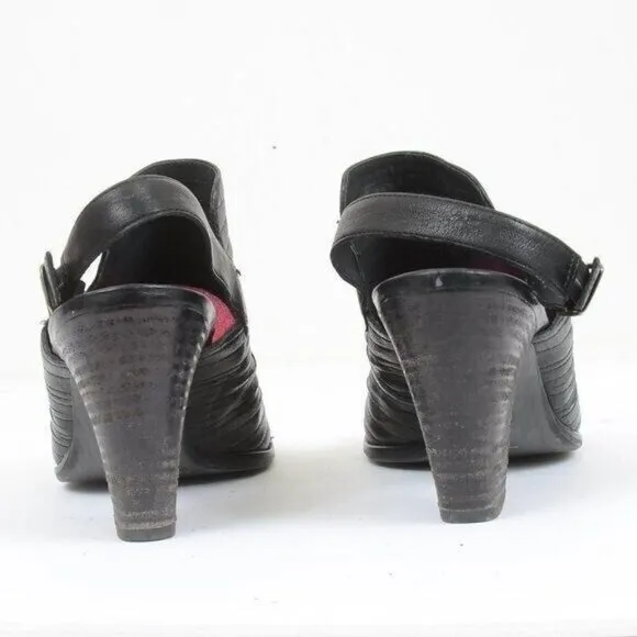 Paul Green Waverly Black Leather Slingback Sandals Open Toe Women's Size 7.5
