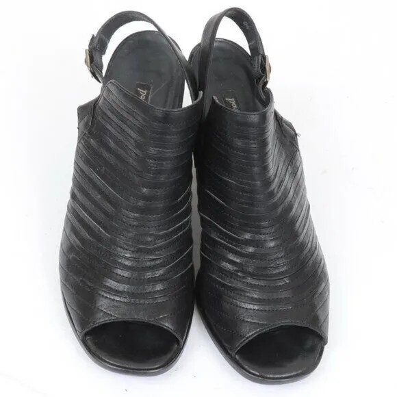 Paul Green Waverly Black Leather Slingback Sandals Open Toe Women's Size 7.5