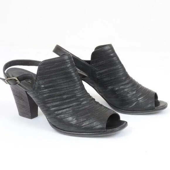 Paul Green Waverly Black Leather Slingback Sandals Open Toe Women's Size 7.5