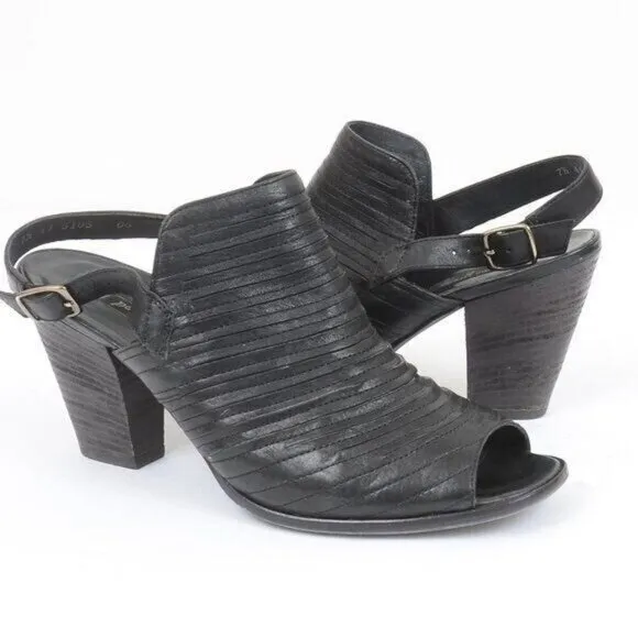 Paul Green Waverly Black Leather Slingback Sandals Open Toe Women's Size 7.5