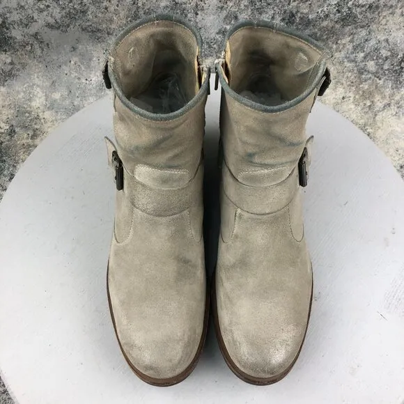 Paul Green Women's Size UK 6.5 (US 9) Wyatt Taupe Leather Buckle Ankle Booties