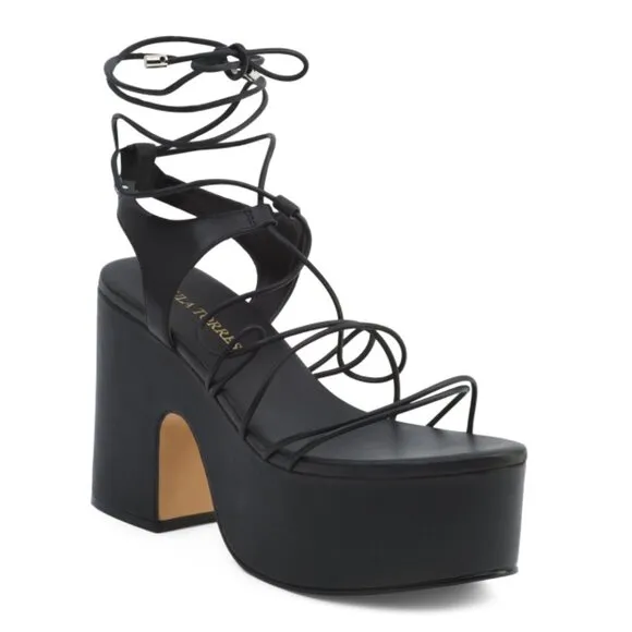 PAULA TORRES Black Made In Brazil Leather Greta Sandals