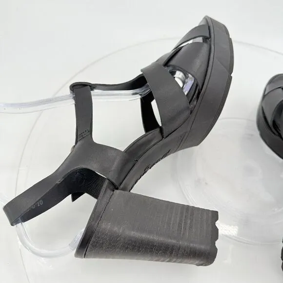 Paul Green Womens Raven Sandals Block Heel Black Leather Size 7.5 UK / 10 US